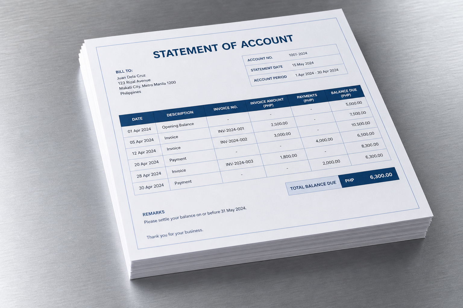 Statement of Account (SOA)